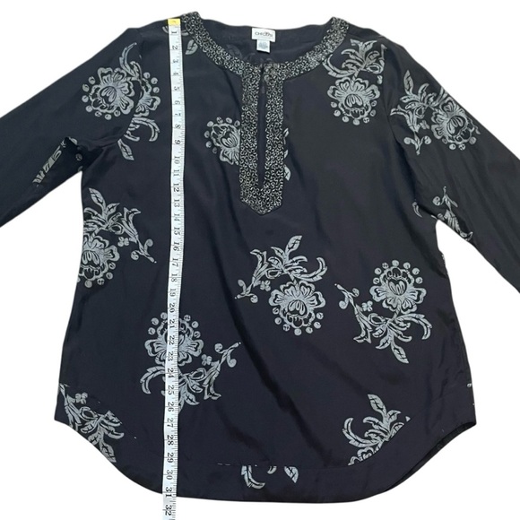 Chico’s Silk Tunic Top Beaded Floral Split Neck Blouse Black Size 3/XL - Picture 8 of 8